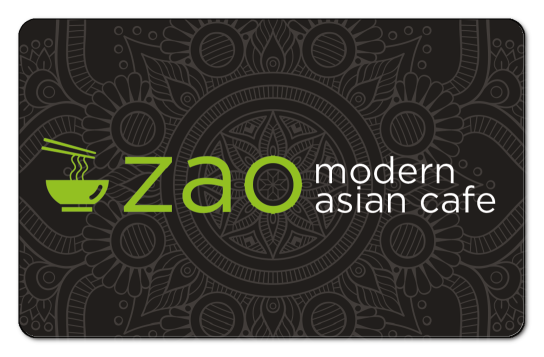 zao modern asian cafe noodles and bowl logo on a charocal background with mandala design